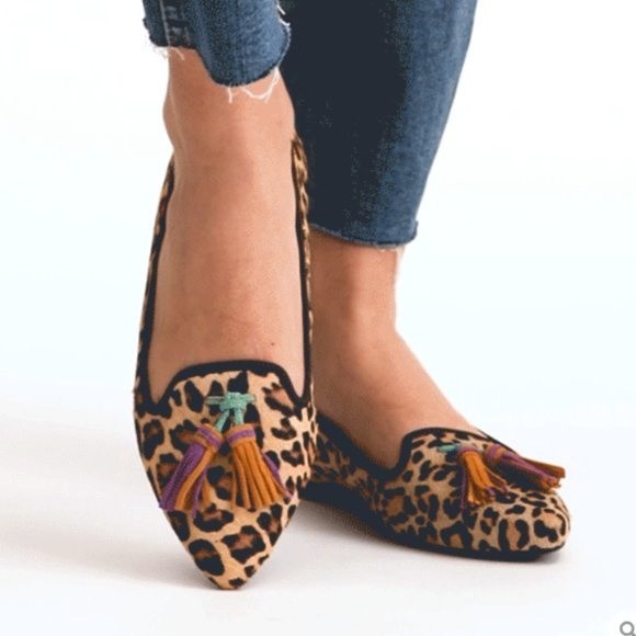 6W 6 WIDE Hush Puppies Women's Sadie Leather Leopard Slip On Loafers Shoes Flats - Picture 2 of 15